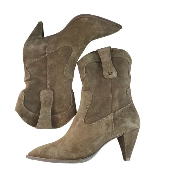 Larroude Thelma Camel Suede Western Heeled Boots Women's Hand Made, Size 7 NWOB - Picture 7 of 9